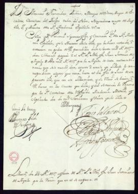 Orden del marqués de Villena de libramiento a favor de Juan Interián de Ayala de 20 reales de vel...