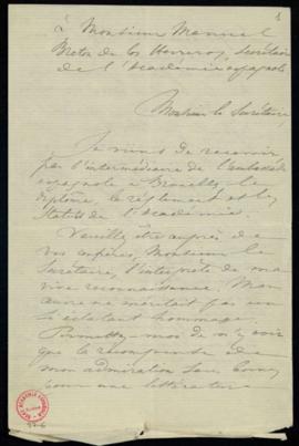 Carta de Ferdinand Loise al secretario, Manuel Bretón de los Herreros, de agradecimiento por su n...