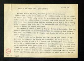 Copia de la carta de Isabel [II] a Alfonso [XII] en la que le dice que no hay nada nuevo de Españ...