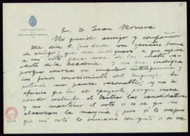 Carta de Vicente García de Diego a Juan Moneva y Puyol en la que le indica que le apoyará si en e...
