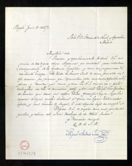 Carta de Miguel Antonio Caro a Fermín de la Puente Apezechea en la que le expresa su agradecimien...