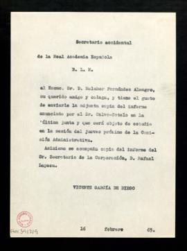 Copia del besalamano de Vicente García de Diego, [secretario accidental], a Melchor Fernández Alm...