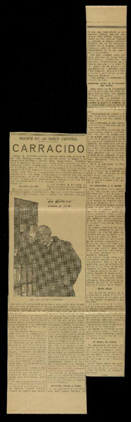 Recorte del diario La Libertad de 4 de enero de 1928, con la noticia del fallecimiento de José Ro...