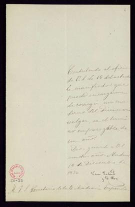 Carta de León Galindo y de Vera al secretario [Manuel Tamayo y Baus] en la que acepta el encargo ...