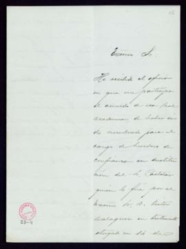 Carta de Francisco Silvela al secretario [Mariano Catalina] en la que acepta su designación para ...