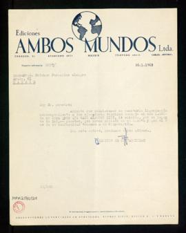 Carta de la sección de Contabilidad de Ediciones Ambos Mundos a Melchor Fernández Almagro con la ...
