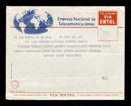 Telegrama de Antonio Couzo, presidente de la Sociedad Rosalía de Castro, a Constantino Lobo Monte...