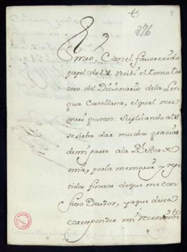 Carta del duque de Béjar a Vincencio Squarzafigo de agradecimiento por el envío del tercer tomo d...