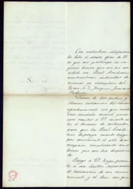 Carta de José Selgas a Manuel Bretón de los Herreros en la que agradece su nombramiento como acad...