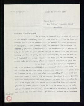 Carta de Jacôme Arbellot de Vacqueur a Melchor Fernández Almagro en la que le invita a participar...