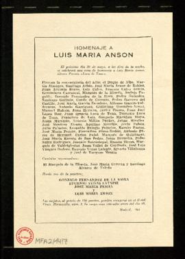 Convocatoria al homenaje a Luis María Anson por el Premio Luca de Tena