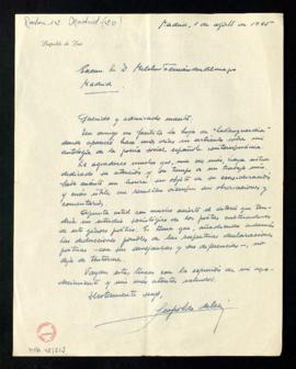 Carta de Leopoldo de Luis a Melchor Fernández Almagro en la que le agradece el artículo publicado...