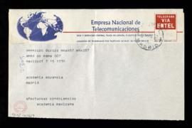 Telegrama de la Academia Mexicana a la Academia Española con afectuosas condolencias