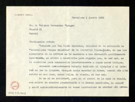 Carta de Carmen Mieza a Melchor Fernández Almagro en la que le pide que le confirme que le llegar...