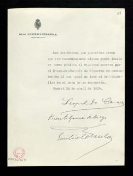 Informe favorable de censura al discurso del marqués de Figueroa, Juan Armada y Losada, en contes...
