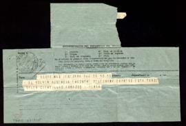 Telegrama de José María Pemán a Julio Casares en el que le indica que envía las cuartillas