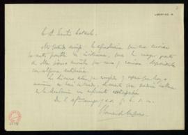 Carta de E[duardo] Gómez de Baquero al secretario, Emilio Cotarelo, en la que solicita el envío d...