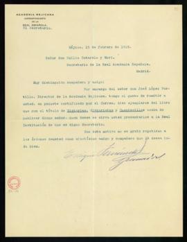 Carta de Enrique Fernández Granados, secretario de la Academia Mexicana, a Emilio Cotarelo y Mori...