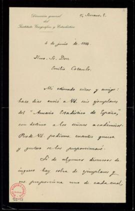 Carta de Rafael Álvarez Sereix a Emilio Cotarelo en la que le ofrece más ejemplares del Anuario E...