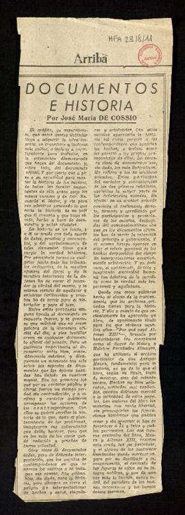 Documentos e historia, por José María de Cossío
