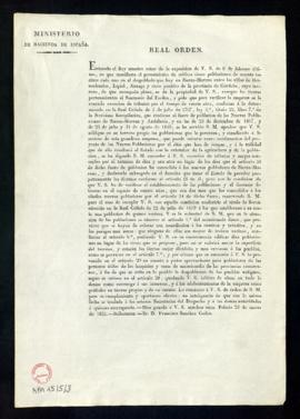 Copia de la Real Orden por la que se concede a Francisco Sánchez Gadeo autorización para edificar...