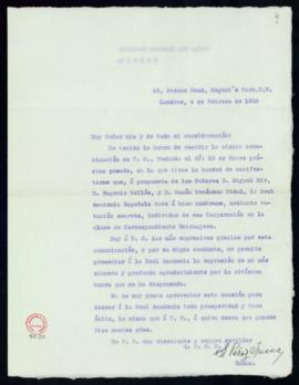 Carta de Santiago Pérez Triana a Mariano Catalina en la que acusa recibo de su nombramiento como ...