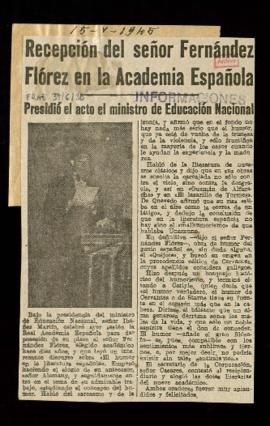 Recorte de prensa del diario Informaciones con la noticia titulada Recepción del señor  Fernández...