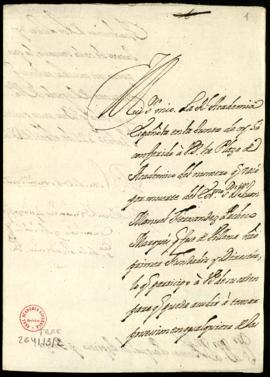 Copia del oficio de Vincencio Squarzafigo a Tomás Pascual de Azpeitia de comunicación del acuerdo...
