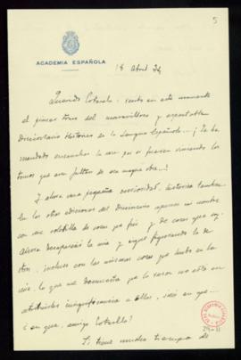 Carta de Manuel Linares Rivas a Emilio Cotarelo en la que le agradece el envío del primer tomo de...