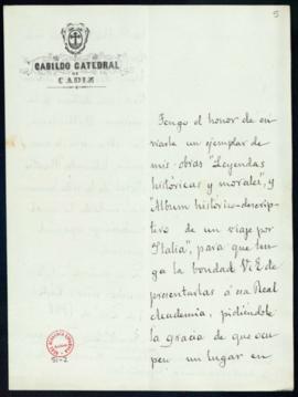 Carta de José María León y Domínguez a Mariano Catalina con la que remite, para la Biblioteca, un...