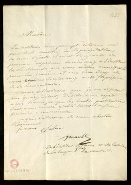 Carta de [Antoine-Vincent] Arnault en la que expresa su agradecimiento por haber asistido a una s...