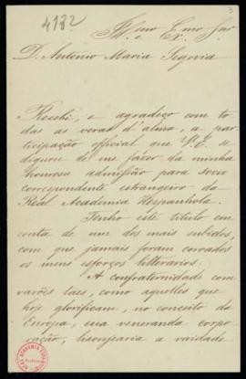 Carta de [Antonio Feliciano de Castilho] a Antonio María Segovia, secretario, de agradecimiento p...