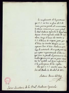Carta de Antonio Ferrer del Río al secretario [Manuel Bretón de los Herreros] con la que remite s...