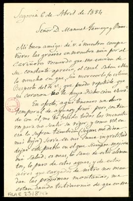Carta del conde de Cheste a Manuel Tamayo y Baus en la que le pide que agradezca a los compañeros...