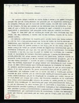 Carta de Ana-Inés Bonnin Armstrong a Melchor Fernández Almagro en la que le anuncia que es casi s...