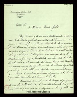 Carta de J.[oaquín] González Fiori, presidente de la junta directiva de archicofradía sacramental...