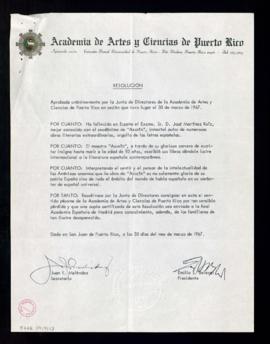 Resolución aprobada por la Junta de directores de la Academia de Artes y Ciencias de Puerto Rico ...