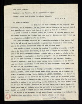 Carta de Pablo Bilbao Arístegui a Melchor Fernández Almagro con su felicitación por su ingreso en...