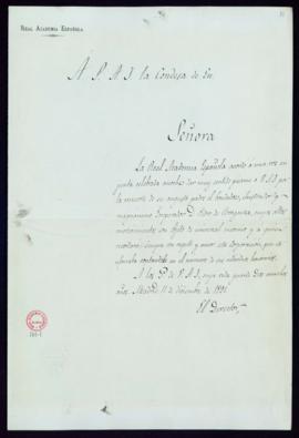 Copia sin firma del oficio de pésame del director [el conde de Cheste] a la condesa de Eu por el ...