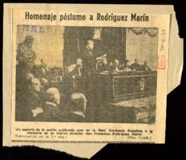 Recorte de prensa del diario Madrid con la noticia Homenaje póstumo a Rodríguez Marín