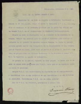 Carta de Benjamín Blanco a Manuel Tamayo y Baus en la que le agradece su elección como académico ...