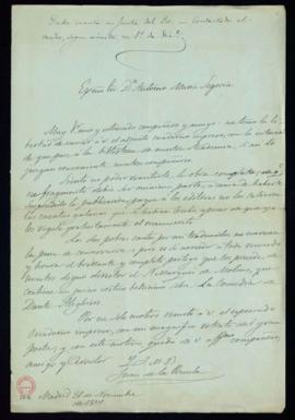 Carta de Juan de la Pezuela al secretario accidental, Antonio María Segovia, con la que remite un...