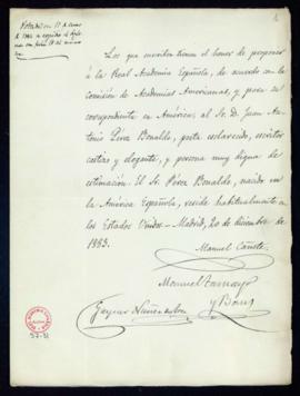 Propuesta firmada por Manuel Cañete, Gaspar Núñez de Arce y Manuel Tamayo y Baus de Juan Antonio ...