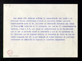 Copia del texto que Julio Casares propone a Leopoldo Eijo para que sea leído en la sesión de inau...