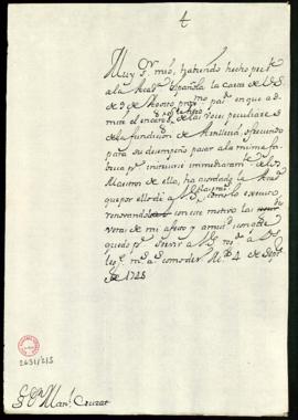 Minuta de la carta [del secretario, Francisco Antonio de Angulo] a Manuel Cruzat en la que le ind...