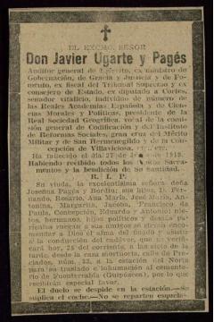 Recorte de prensa de la esquela de Javier Ugarte y Pagés