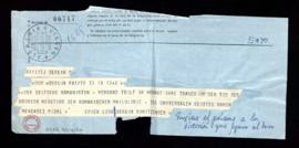 Telegrama de Erich Loos a la Real Academia Española, con el dolor de la Asociación de romanistas ...