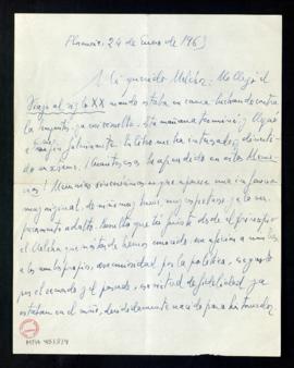 Carta de Jorge Guillén a Melchor Fernández Almagro en la que le dice que le llegó el Viaje al sig...
