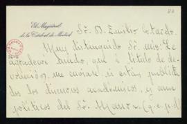 Carta de Enrique V[ázquez] Camarasa, magistral de la catedral de Madrid, al secretario, Emilio Co...