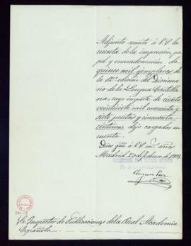 Carta de Eugenio Páez al inspector de publicaciones de la Academia con la que remite la cuenta de...